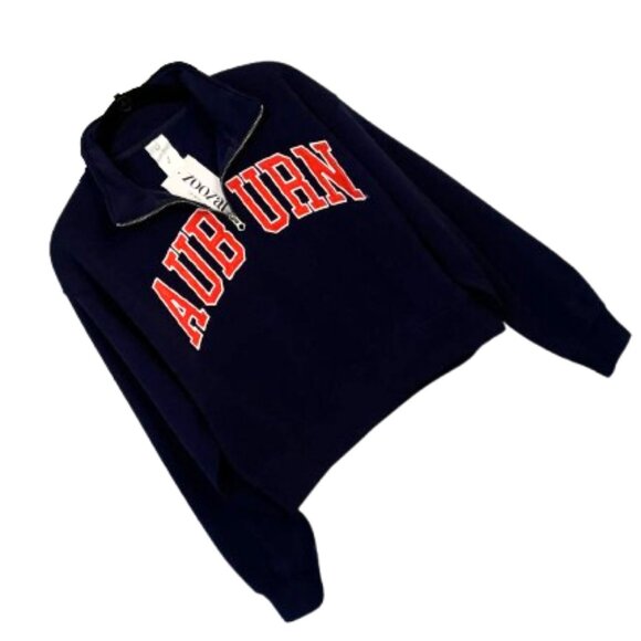 NWT NCAA University Auburn Navy Burnt Orange Crop Fleece Top SZ M - Picture 3 of 8